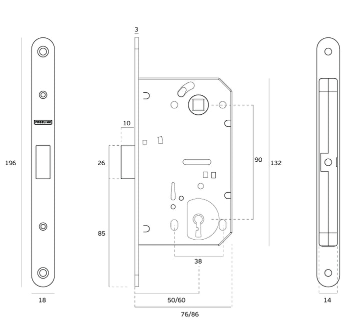 JNF Freeline Magnetic Lever Key Sashlock - 60mm