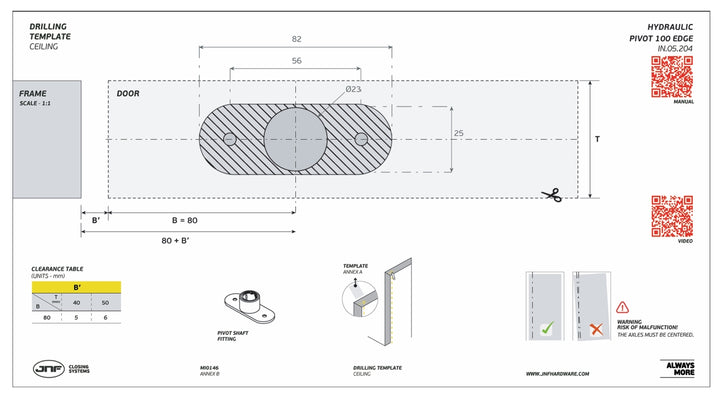 JNF IN.05.204.HO.BH1UP4 Edge Double action 100kgs hydraulic timber door pivot set - Hold Open