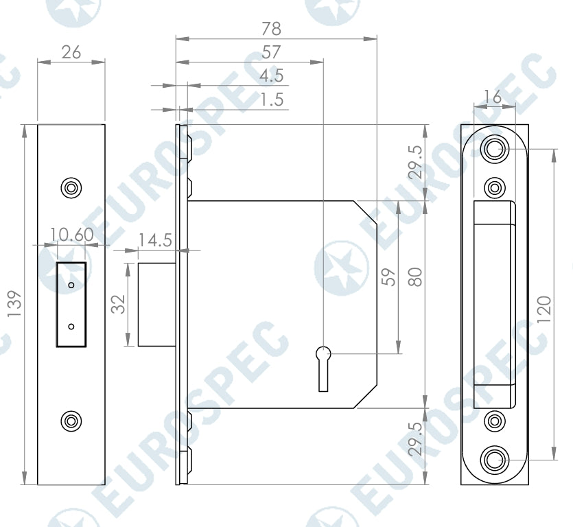 Carlisle Brass LDS5530 3" 5 Lever Deadlock - 57/78mm