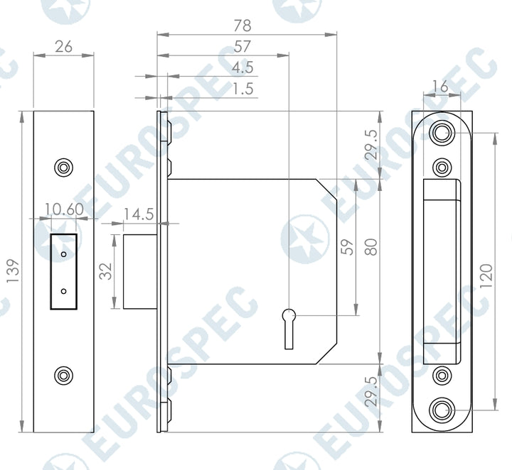 Carlisle Brass LDS5530 3" 5 Lever Deadlock - 57/78mm
