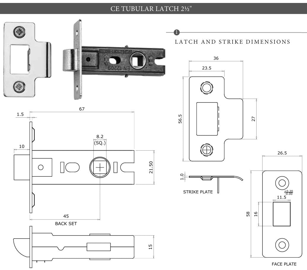 M.Marcus Heritage Brass LAL081 2½" Tubular Latch - 45/63mm