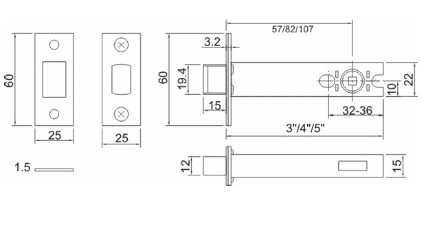 M.Marcus York YKBDB3N 3" Tubular Bathroom Deadbolt - 57/78mm