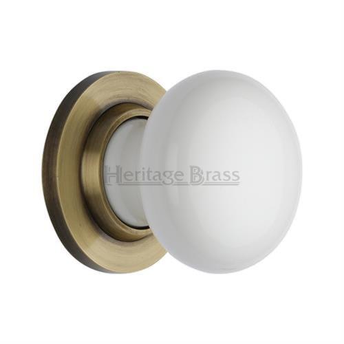 M.Marcus Heritage Brass Plain White Porcelain Door Knob Set - itfitz