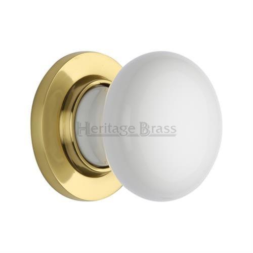 M.Marcus Heritage Brass Plain White Porcelain Door Knob Set - itfitz