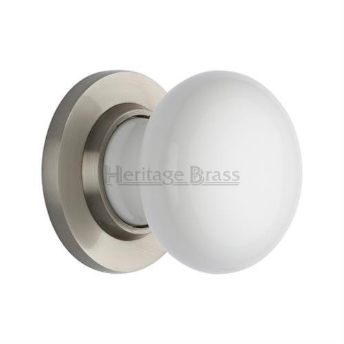 M.Marcus Heritage Brass Plain White Porcelain Door Knob Set - itfitz