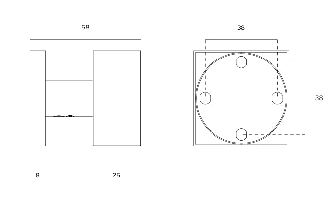 JNF Quadro 50mm Square Fixed Door Knob