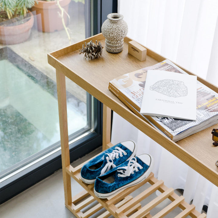 WIREWORKS 30081 Oak Hello Console Table and shoe Rack